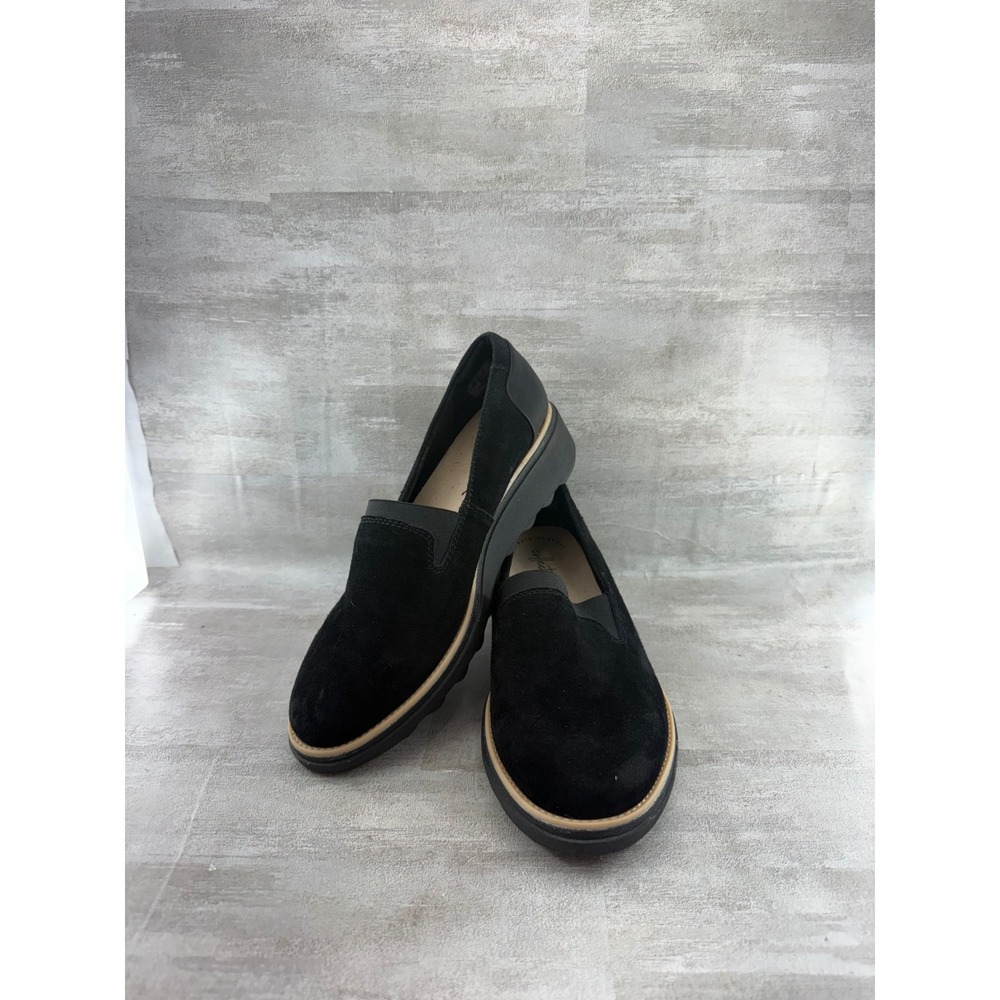 Clarks Sharon Dolly Black Suede Wedge Platform Loafers Women Sz 7W 261363595045